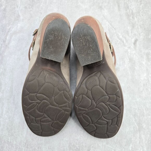 Kork-Ease Western Ankle Booties Size 8 Taupe Suede Block Heel Buckle Boots - Picture 7 of 12